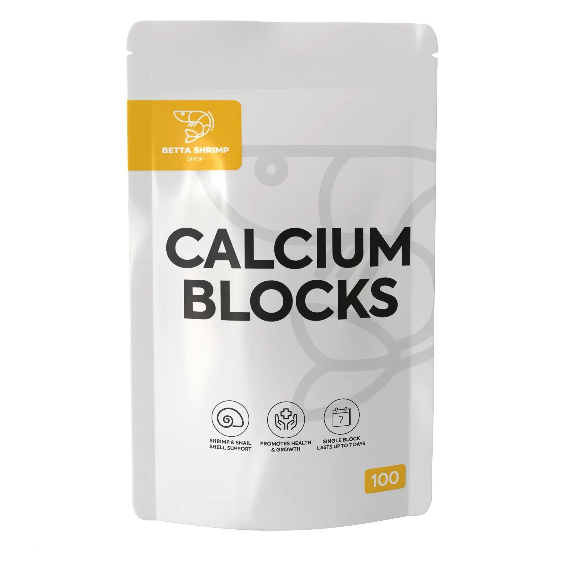 Calcium BSS Blocks Mineral Food for Shrimp & Snail in a sealed packaging for aquatic pets' health.