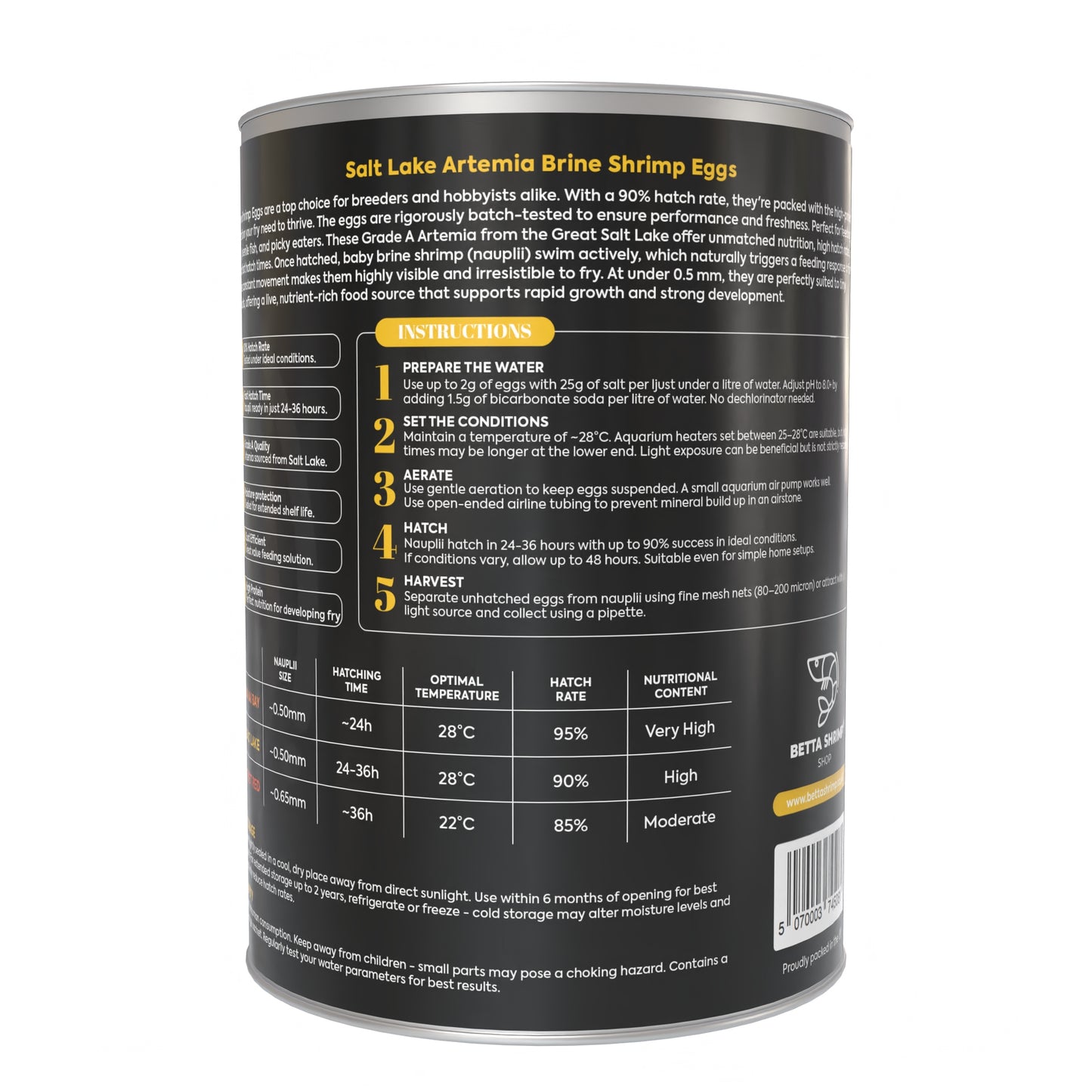 BSS™ Brine Shrimp Eggs TIN - Salt Lake