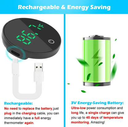 Aquarium Digital White Thermometer Stick on LED - Rechargeable USB-C